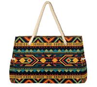 Dusviba Vintage Aztec Ethnic Geometric Print Large Beach Tote Bag with Zipper Waterproof Sandproof Beach Bag with Rope Handles Multiple Pockets for Women Travel Pool Gym Family Vacation Essentials
