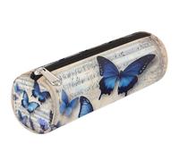 Dusviba Vintage Butterfly Sheet Music Pattern Round Pencil Case Cylinder Pencil Bag Portable Pen Holder Pouch Multi Purpose Stationery Cosmetic Travel Storage Bag with Zipper for Kids Teens Adults