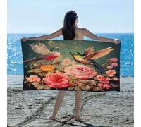 Dusviba Vintage Hummingbird Flower Beach Towel Quick Dry Absorbent Microfiber Towel Lightweight Large 155x78 cm Sand Free Travel Towel for Swimming Pool Yoga Camping Gym Bath Adults