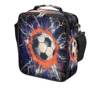 Dusviba Vintage Soccer Ball Kids Lunch Bag, Insulated Lunch Box for School Reusable Lunch Tote with Shoulder Strap Leakproof Waterproof for Boys Girls Travel Picnic Camping Outdoor