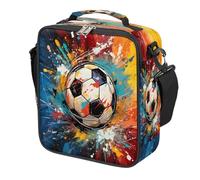 Dusviba Vintage Soccer Ball Pattern Kids Lunch Bag, Insulated Lunch Box for School Reusable Lunch Tote with Shoulder Strap Leakproof Waterproof for Boys Girls Travel Picnic Camping Outdoor