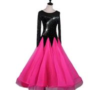 DUTACK Ballroom Dance Competition Dresses for Women Tango Salsa Costumes Waltz Performance Dancing Outfit Foxtrot Dancewear,Rose red,S