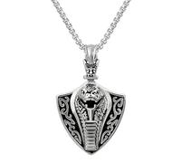 DUTACK Egyptian Cobra King Necklace for Men, Stainless Steel Snake Shield Pendant, Ancient Egypt Power Jewelry with 60cm Chain, Birthday Gift with White Gift Box