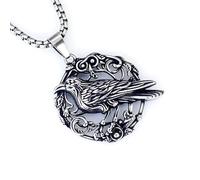 DUTACK Gothic Single-Sided Crow Raven Pendant Necklace for Men Women, Stainless Steel Bird Amulet Jewelry, Retro Punk Biker Necklace with 60cm Chain, Christmas Birthday Gift with White Gift Box