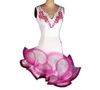 DUTACK Latin Dancewear Salsa Cha Cha Performance Dance Clothes Women's Ballroom Dancing Dresses Fishbone Skirt for Rumba,White,L