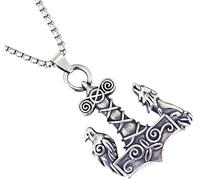 DUTACK Nordic Viking Bird Wolf Anchor Pendant Necklace for Men, Stainless Steel Norse Mythology Amulet, Retro Nautical Warrior Jewelry with 60cm Chain, Gift with White Gift Box