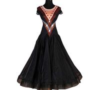 DUTACK Professional Ballroom Dance Dresses Women's Waltz Tango Competition Dancing Clothes Flamenco Dancewear Big Tulle Swing,Black,XL