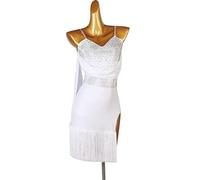 DUTACK Professional Latin Costume Salsa Tango Dance Competition Clothes Cha Cha Skirt Ballroom Dancing Dresses for Wome,white,XL