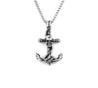 DUTACK Punk Skull Anchor Necklace for Men, Stainless Steel Nautical Hip Hop Pendant, Retro Biker Gothic Jewelry with 60cm Chain, Gift with White Gift Box