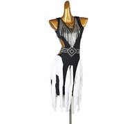 DUTACK Women's Beaded Latin Dance Clothes Tango Salsa Dancing Outfit Ballroom Dance Dresses Cha Cha Competition Costume,white,XL