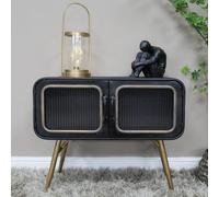 Dutch Black Metal 2 Door Retro Small Cabinet with Gold Legs