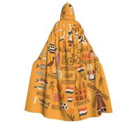 Dutch Culture Symbols Map Des Print Adults Hooded Cloak, Halloween Robe Hooded Cape Witch Wizard Cosplay Costumes For Men Women