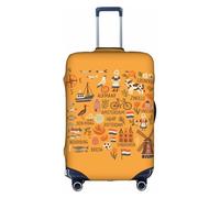 Dutch Culture Symbols Map Des Print Decorative Travel Luggage Cover Concealed Zipper Suitcases Anti Scratch Dustproof, White, M