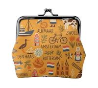 Dutch Culture Symbols Map Des Print Exquisite Versatile Kiss Lock Coin Purse Cute Small Zipper Wallet for Coins Cards