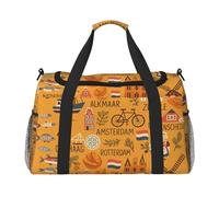 Dutch Culture Symbols Map Des Print Foldable Carry On Tote Large Capacity Hand Carry Bag for Airplane Weekend Getaways