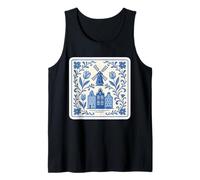 Dutch Delft Blue Windmill & Canal Houses with Floral Tulips Tank Top