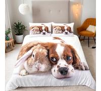 Dutch Dog King Duvet Cover Set 3D Printed Cave Rabbit Reversible Bedding Set Soft Microfiber Quilt Cover Set 3 PCs Comforter Cover with Zipper Closure and 2 Pillowcases 50x75 cm B-30