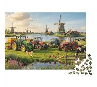 Dutch Farm Jigsaw Puzzles 1000Pc Recycled Material Windmill Country Puzzles for Elderly Puzzle Game Props Interesting Family Game Props for Adults 38x26cm/1000pcs