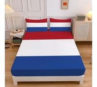 Dutch Flag Print Fitted Sheets For Double Bed, Patriotic Trend Microfiber Fitted Bed Sheets Soft Breathable Fade Resistant Bedding With Deep Pocket 30 Cm, Blue And Red