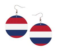 Dutch Flag Printed Round Earrings For Women, 1 Pair Lightweight Leather Pierced Earrings Set Trendy Jewelry Gifts For Women Girls