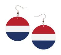 Dutch flag Round Leather Earrings KC Gold, Double-Side Printed Drop Dangle Jewelry for Women, for Festival Party Gift