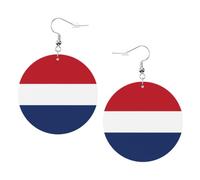 Dutch flag Round Leather Earrings White, Double-Side Printed Drop Dangle Jewelry for Women, for Festival Party Gift