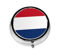 Dutch Flag Round mini Pill Box, Lightweight and Portable, with 3 Plastic Inserts, Suitable for Carrying in Pockets or Wallets.