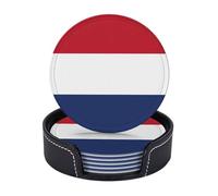Dutch flag Round Table Mats Set of 6 with Storage, Circular Beverage Mats, PU Leather Coasters for Home