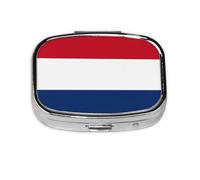 Dutch Flag Square Pill Box Lightweight and Portable, with 2 Plastic Inserts, Suitable for Carrying in Pockets or Wallets.
