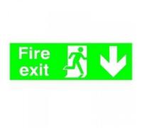 Dutch Home Label Safety Sign Niteglo Fire Exit Running Man Arrow Down In Pvc, 150mm X 450mm