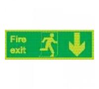 Dutch Home Label Self-Adhesive Safety Sign Niteglo Fire Exit Running Man Arrow Down, 150mm X 450mm