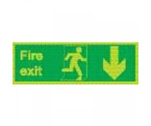 Dutch Home Label Self-Adhesive Safety Sign Niteglo Fire Exit Running Man Arrow Down, 150mm X 450mm