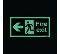 Dutch Home Label Self-Adhesive Safety Sign Niteglo Fire Exit Running Man Arrow Left, 150mm X 450mm