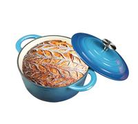 Dutch Oven Dutch Oven Gusseisen 5 Quart emailliertes Gusseisen Dutch Oven Topf mit selbsthaftenden Deckel, blau, strapazierfähig, emailliertes Gusseisen, Topf für Familie oder Freunde
