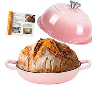 Dutch Oven For Bread Baking,26cm/5.7L Enameled Cast Iron Dutch Oven,Non-Stick Cast Iron Pan with Lid,Dutch Ovens with Silicone Sling,Casserole Pot for Bread Baking,Roasting,Braising & Frying (Pink)