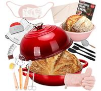 Dutch Oven for Bread Baking - 4.7L Oval Cast Iron Pot with Lid - Sourdough Bread Baking Supplies Starter Kit (Red)