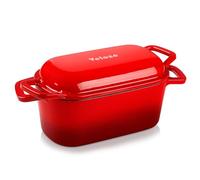 Dutch Oven for Bread Baking, Oval Cast Iron Enameled Bread Oven Pan with Lid and Dual Sided Angled Handles, 3.6QT Oven Safe to 500°F for Homemade Sourdough Bread, Red, 16.5cm Diameter - by Velaze