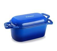 Dutch Oven for Bread Baking, Square Cast Iron Enameled Bread Oven Pan with Lid and Dual Sided Angled Handles, 3.6QT Oven Safe to 500°F for Homemade Sourdough Bread, Blue, 16.5cm Diameter - by Velaze