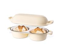 Dutch Oven for Sourdough Bread Baking - Enamelled Cast Iron Bread Loaf Pot - 500°F Oven Safe Non Stick Bread Pot - Double Round Loaf Space, 16.5cm Diameter, Cream, - by Nuovva