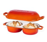 Dutch Oven For Sourdough Bread Baking - Enamelled Cast Iron Bread Loaf Pot - 500°F Oven Safe Non Stick Bread Pot - Double Round Loaf Space, 16.5cm Diameter, Orange, - by Nuovva