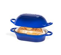 Dutch Oven For Sourdough Bread Baking - Enamelled Cast Iron Bread Loaf Pot - Oven Safe Non Stick Bread Pot - Rectangular, Dark Blue, 24cm x 16cm - by Nuovva