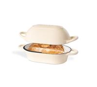 Dutch Oven for Sourdough Bread Baking - Enamelled Cast Iron Bread Loaf Pot - Oven Safe Non Stick Bread Pot - Rectangular, Cream, 22cm x 16cm - by Nuovva