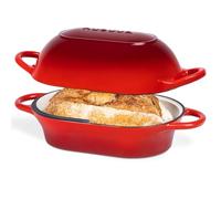 Dutch Oven For Sourdough Bread Baking - Enamelled Cast Iron Bread Loaf Pot - Oven Safe Non Stick Bread Pot - Rectangular, Red, 24cm x 16cm - by Nuovva