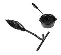 Dutch Oven Lid Lifter, 26cm Length Black Finish Iron Extended Design Comfortable Hold Camp with Spiral Bail Handle