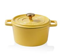 Dutch Oven Pot with Lid, 1.5 Qt Nonstick Enameled Cast Iron Dutch Oven with Dual Handles, Kitchen Cookware Soup Pot for Braising Stews Roasting Baking, Safe across All Cooktops (Yellow)