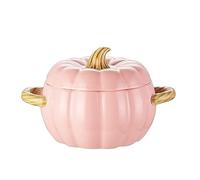 Dutch Oven Pot with Lid, Pumpkin Pottery Dessert Saucepan, Mini Baking Dish Cute Pumpkin Bowl, Covered Dutch Oven Ceramic Stockpot, Pumpkins-Shaped Casserole (Pink)