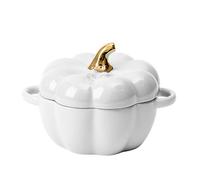 Dutch Oven Pot with Lid, Pumpkin Pottery Dessert Saucepan, Mini Baking Dish Cute Pumpkin Bowl, Covered Dutch Oven Ceramic Stockpot, Pumpkins-Shaped Casserole (White)