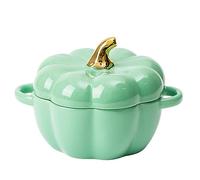 Dutch Oven Pot with Lid, Pumpkin Pottery Dessert Saucepan, Mini Baking Dish Cute Pumpkin Bowl, Covered Dutch Oven Ceramic Stockpot, Pumpkin-Shaped Casserole (Green)