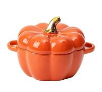 Dutch Oven Pot With Lid, Pumpkin-Shaped Pottery Dessert Saucepan, Mini Baking Dish Cute Bowl, Covered Ceramic Stockpot, Casserole (Orange)