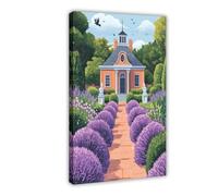 Dutch Pavilion with Lavender Fields And Garden Statues Canvas Poster Wall Art Decor Print Picture Paintings for Living Room Bedroom Decoration 24x36inch(60x90cm)
